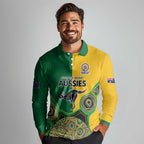 Custom Australia Cricket Spirit 2026 Long Sleeve Polo Shirt World T20 Edition - Aussie Color Aboriginal Motif - Aussie Hoodie
