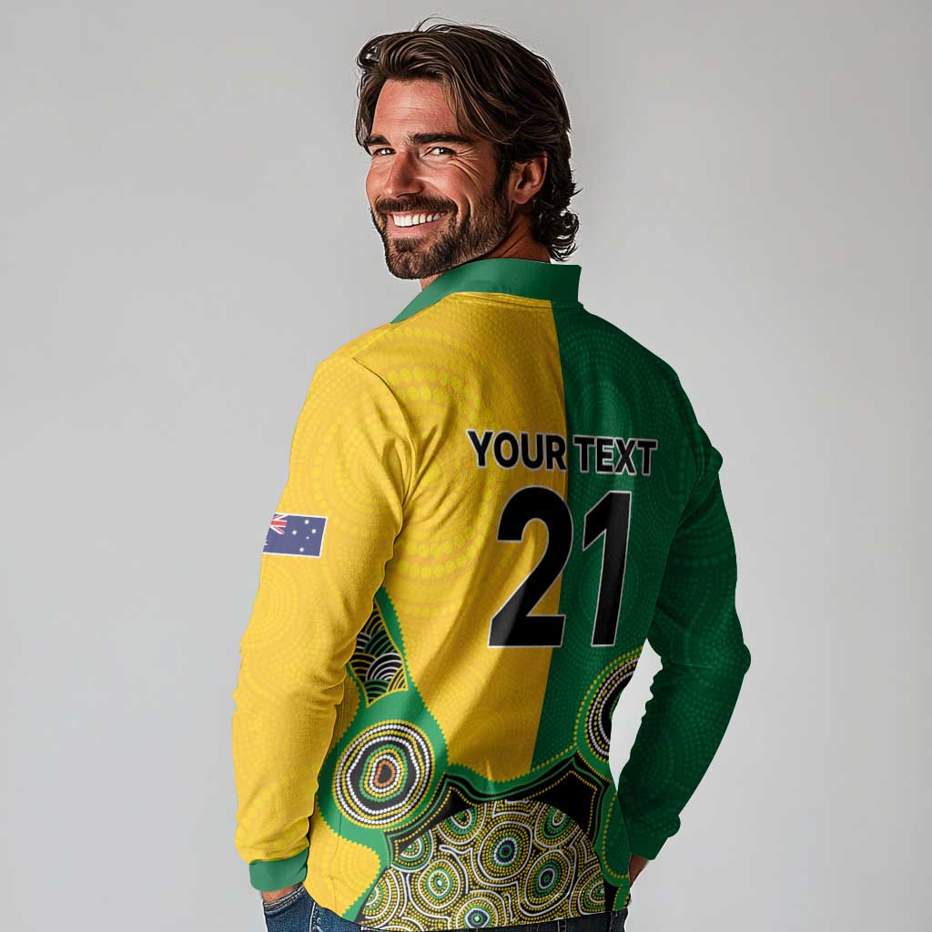 Custom Australia Cricket Spirit 2026 Long Sleeve Polo Shirt World T20 Edition - Aussie Color Aboriginal Motif - Aussie Hoodie