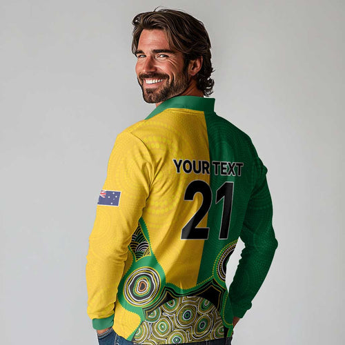 Custom Australia Cricket Spirit 2026 Long Sleeve Polo Shirt World T20 Edition - Aussie Color Aboriginal Motif - Aussie Hoodie