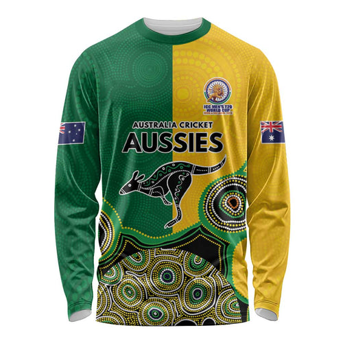 Custom Australia Cricket Spirit 2026 Long Sleeve Shirt World T20 Edition - Aussie Color Aboriginal Motif - Aussie Hoodie