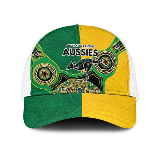 Australia Cricket Spirit 2026 Mesh Trucker Cap World T20 Edition - Aussie Color Aboriginal Motif - Aussie Hoodie