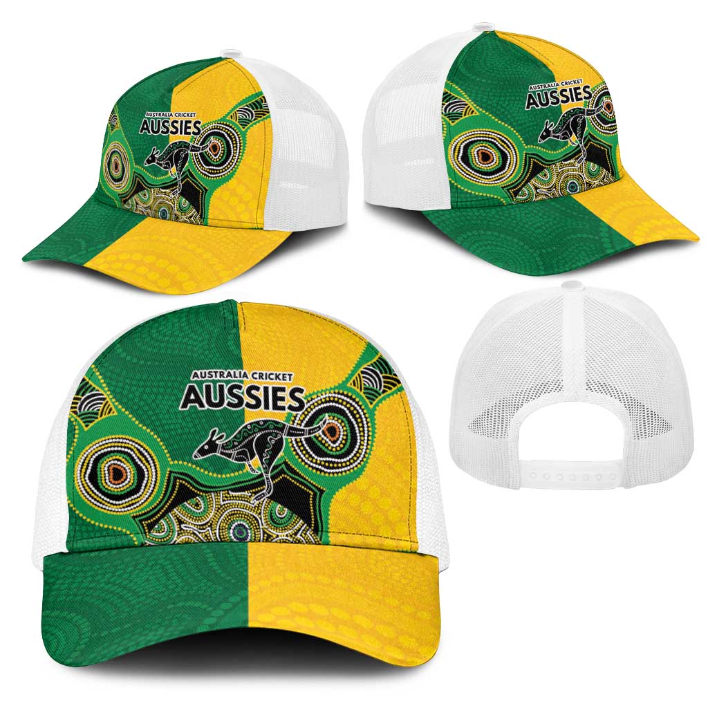Australia Cricket Spirit 2026 Mesh Trucker Cap World T20 Edition - Aussie Color Aboriginal Motif - Aussie Hoodie