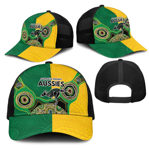 Australia Cricket Spirit 2026 Mesh Trucker Cap World T20 Edition - Aussie Color Aboriginal Motif - Aussie Hoodie