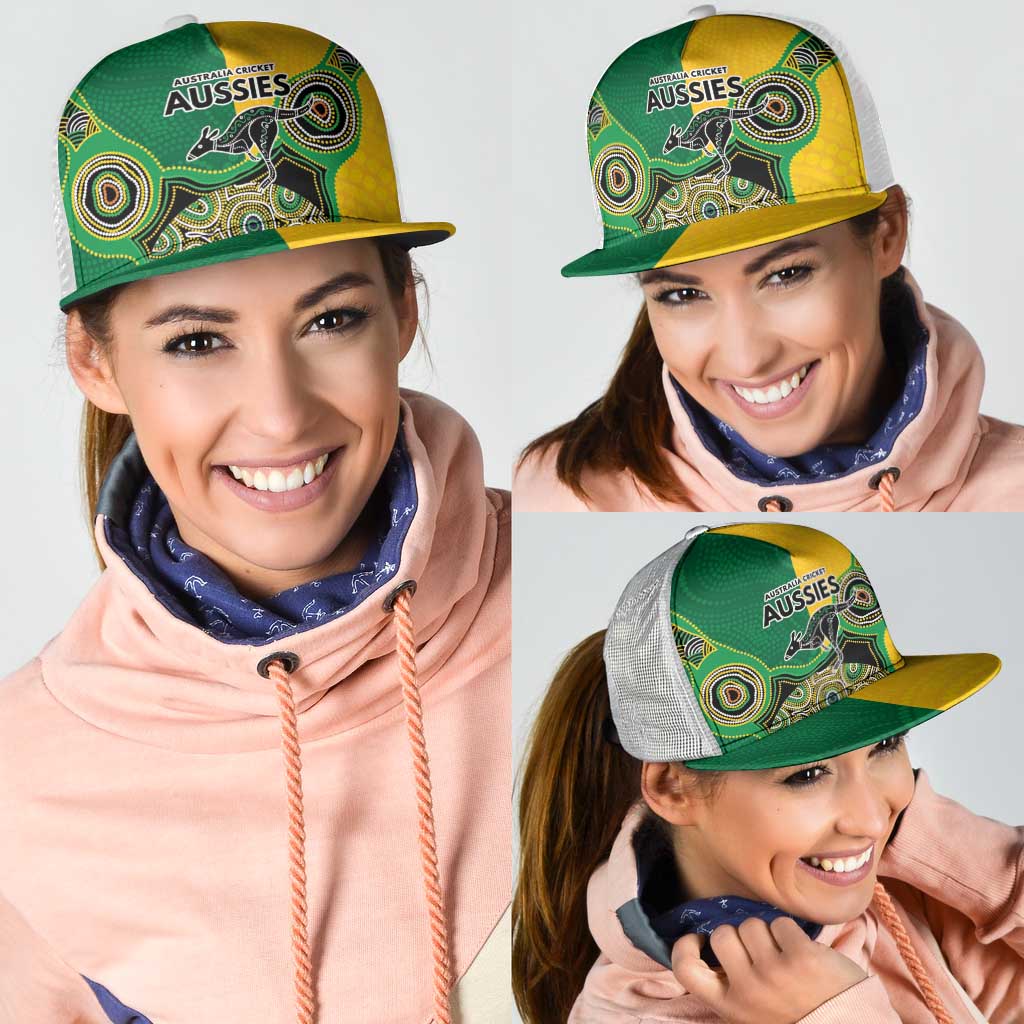 Australia Cricket Spirit 2026 Mesh Trucker Cap World T20 Edition - Aussie Color Aboriginal Motif - Aussie Hoodie