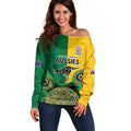 Custom Australia Cricket Spirit 2026 Off Shoulder Sweater World T20 Edition - Aussie Color Aboriginal Motif - Aussie Hoodie
