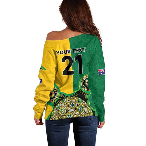 Custom Australia Cricket Spirit 2026 Off Shoulder Sweater World T20 Edition - Aussie Color Aboriginal Motif - Aussie Hoodie