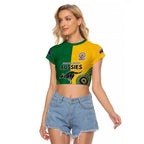Custom Australia Cricket Spirit 2026 Raglan Cropped T Shirt World T20 Edition - Aussie Color Aboriginal Motif - Aussie Hoodie