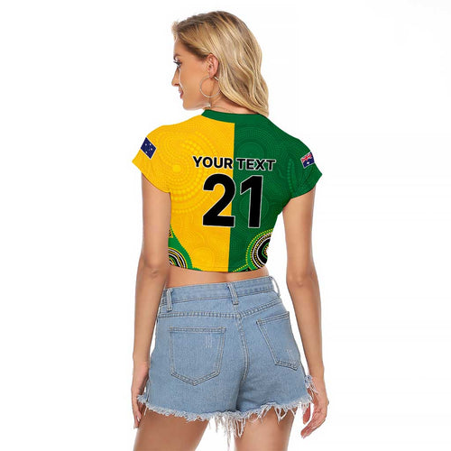 Custom Australia Cricket Spirit 2026 Raglan Cropped T Shirt World T20 Edition - Aussie Color Aboriginal Motif - Aussie Hoodie