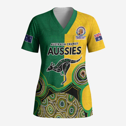 Custom Australia Cricket Spirit 2026 Scrub Top World T20 Edition - Aussie Color Aboriginal Motif - Aussie Hoodie