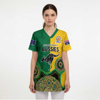 Custom Australia Cricket Spirit 2026 Scrub Top World T20 Edition - Aussie Color Aboriginal Motif - Aussie Hoodie