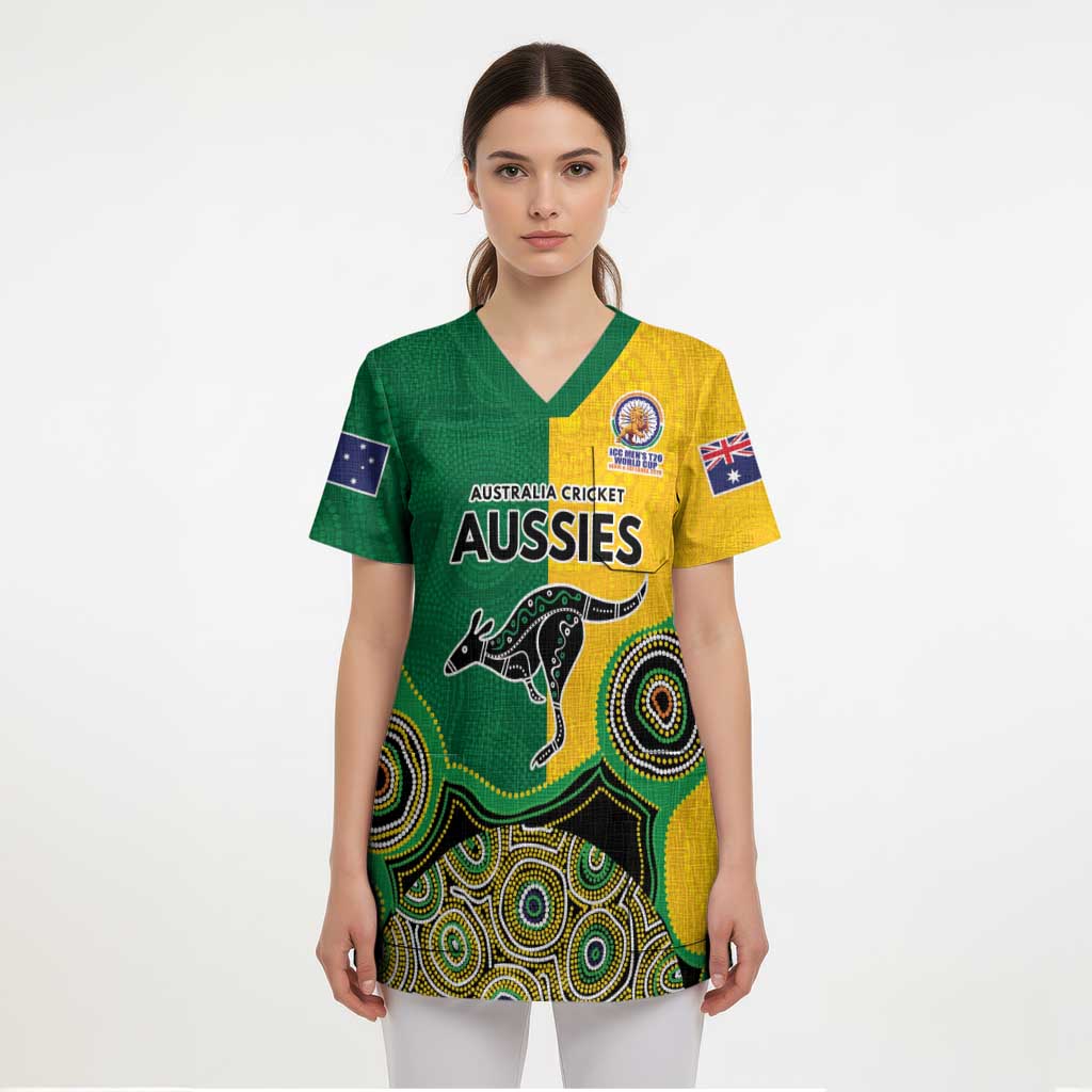 Custom Australia Cricket Spirit 2026 Scrub Top World T20 Edition - Aussie Color Aboriginal Motif - Aussie Hoodie