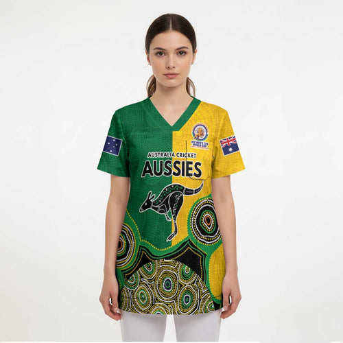 Custom Australia Cricket Spirit 2026 Scrub Top World T20 Edition - Aussie Color Aboriginal Motif - Aussie Hoodie