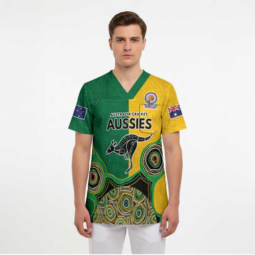 Custom Australia Cricket Spirit 2026 Scrub Top World T20 Edition - Aussie Color Aboriginal Motif - Aussie Hoodie