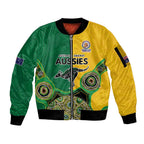 Custom Australia Cricket Spirit 2026 Sleeve Zip Bomber Jacket World T20 Edition - Aussie Color Aboriginal Motif - Aussie Hoodie