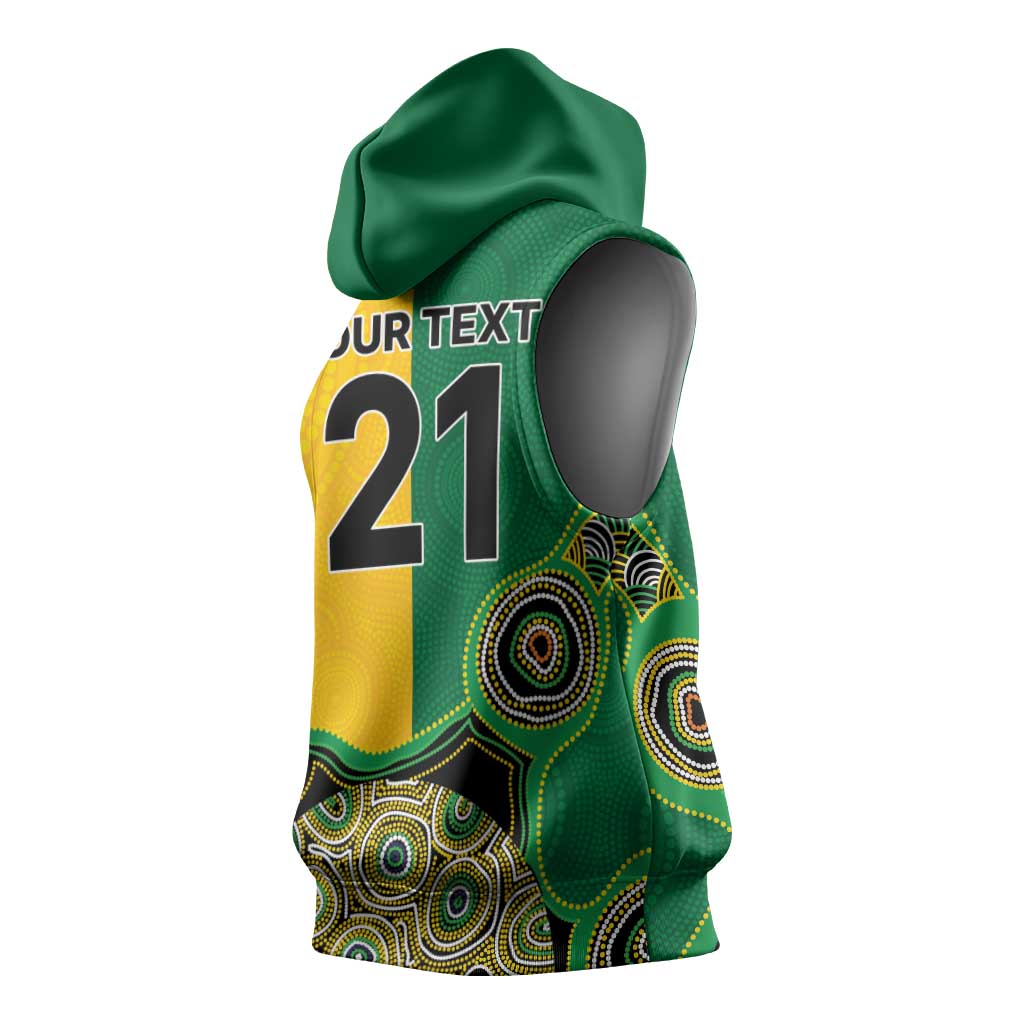 Custom Australia Cricket Spirit 2026 Sleeveless Hoodie World T20 Edition - Aussie Color Aboriginal Motif - Aussie Hoodie