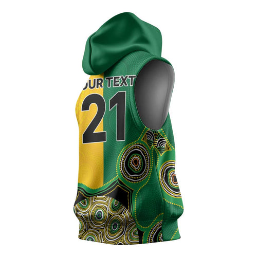 Custom Australia Cricket Spirit 2026 Sleeveless Hoodie World T20 Edition - Aussie Color Aboriginal Motif - Aussie Hoodie