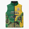 Custom Australia Cricket Spirit 2026 Sleeveless Puffer Jacket World T20 Edition - Aussie Color Aboriginal Motif - Aussie Hoodie