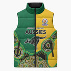 Custom Australia Cricket Spirit 2026 Sleeveless Puffer Jacket World T20 Edition - Aussie Color Aboriginal Motif - Aussie Hoodie