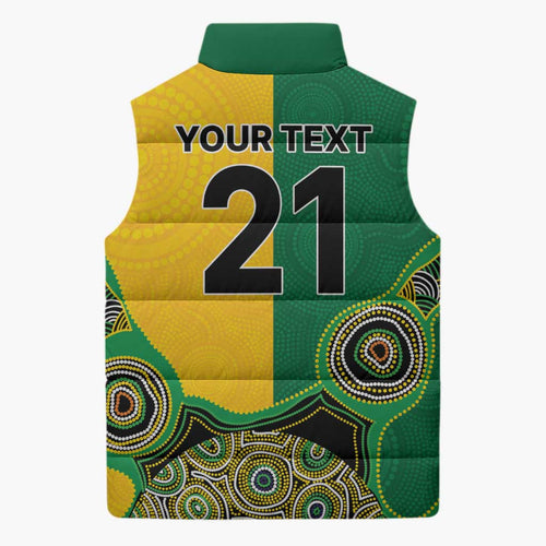 Custom Australia Cricket Spirit 2026 Sleeveless Puffer Jacket World T20 Edition - Aussie Color Aboriginal Motif - Aussie Hoodie