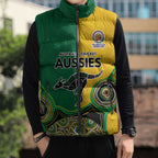 Custom Australia Cricket Spirit 2026 Sleeveless Puffer Jacket World T20 Edition - Aussie Color Aboriginal Motif - Aussie Hoodie
