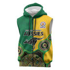 Custom Australia Cricket Spirit 2026 Sleeveless Zip Hoodie World T20 Edition - Aussie Color Aboriginal Motif LT9