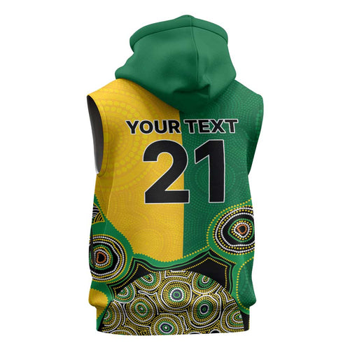 Custom Australia Cricket Spirit 2026 Sleeveless Zip Hoodie World T20 Edition - Aussie Color Aboriginal Motif LT9