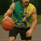 Custom Australia Cricket Spirit 2026 Sleeveless Zip Hoodie World T20 Edition - Aussie Color Aboriginal Motif LT9