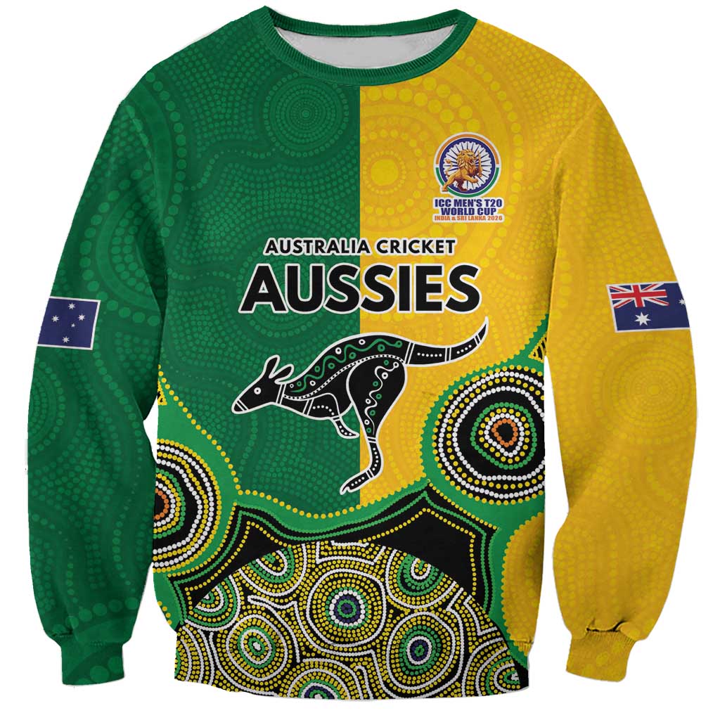Custom Australia Cricket Spirit 2026 Sweatshirt World T20 Edition - Aussie Color Aboriginal Motif - Aussie Hoodie