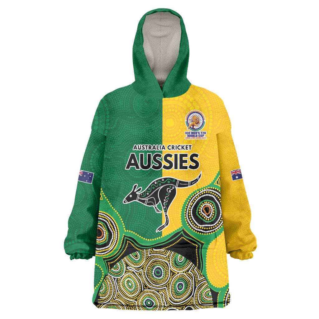 Custom Australia Cricket Spirit 2026 Wearable Blanket Hoodie World T20 Edition - Aussie Color Aboriginal Motif - Aussie Hoodie