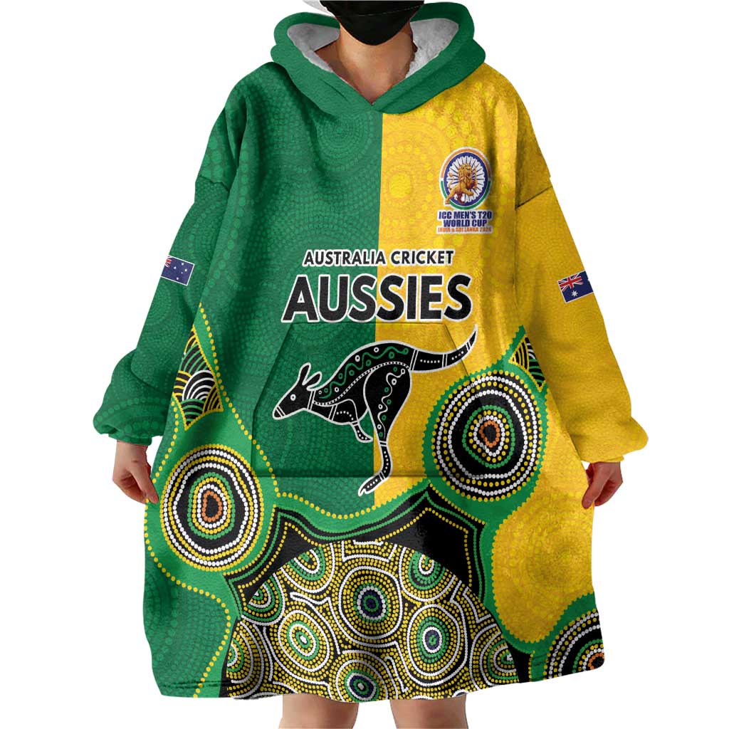 Custom Australia Cricket Spirit 2026 Wearable Blanket Hoodie World T20 Edition - Aussie Color Aboriginal Motif - Aussie Hoodie