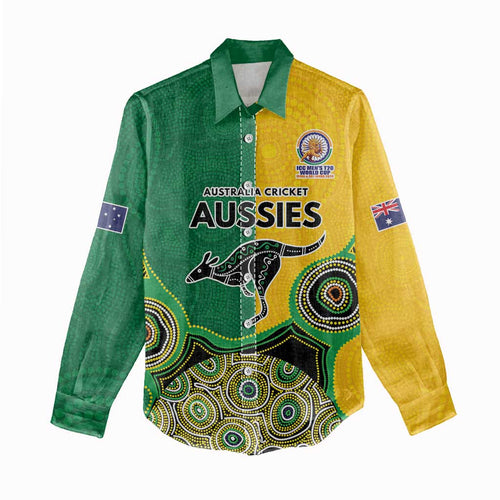 Custom Australia Cricket Spirit 2026 Women Casual Shirt World T20 Edition - Aussie Color Aboriginal Motif - Aussie Hoodie