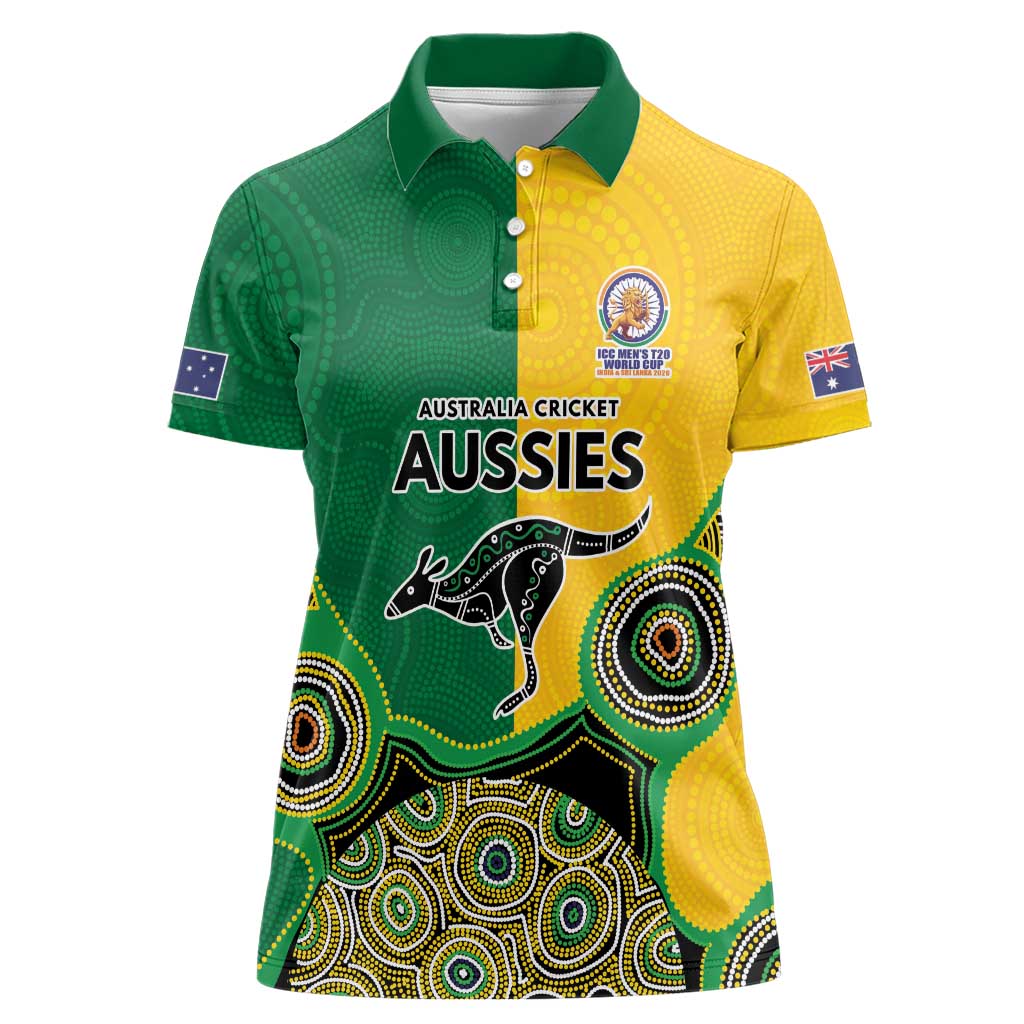 Custom Australia Cricket Spirit 2026 Women Polo Shirt World T20 Edition - Aussie Color Aboriginal Motif - Aussie Hoodie