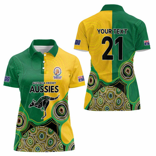 Custom Australia Cricket Spirit 2026 Women Polo Shirt World T20 Edition - Aussie Color Aboriginal Motif - Aussie Hoodie