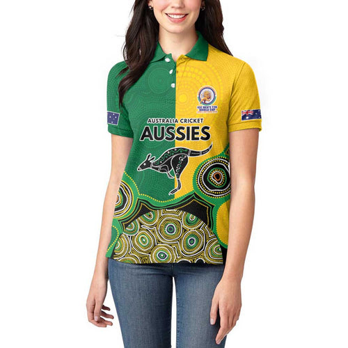 Custom Australia Cricket Spirit 2026 Women Polo Shirt World T20 Edition - Aussie Color Aboriginal Motif - Aussie Hoodie