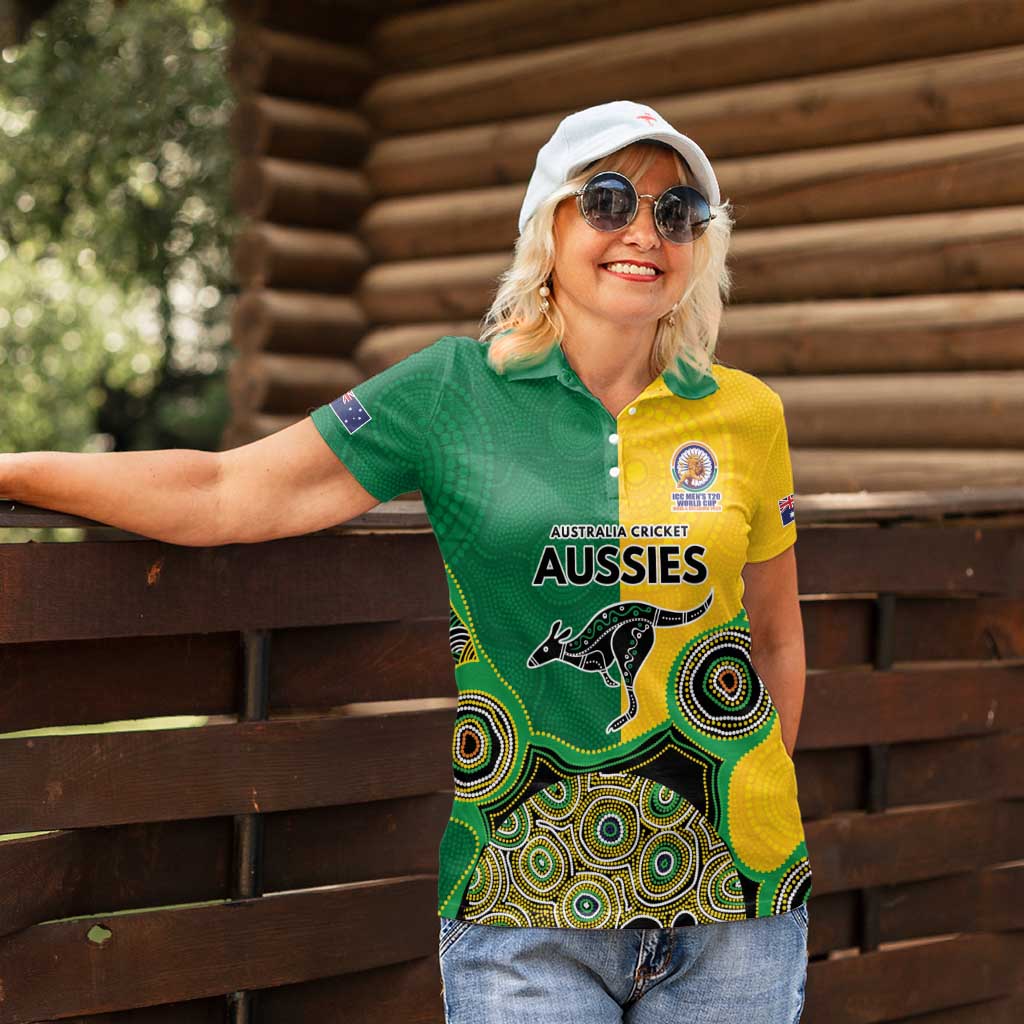 Custom Australia Cricket Spirit 2026 Women Polo Shirt World T20 Edition - Aussie Color Aboriginal Motif - Aussie Hoodie
