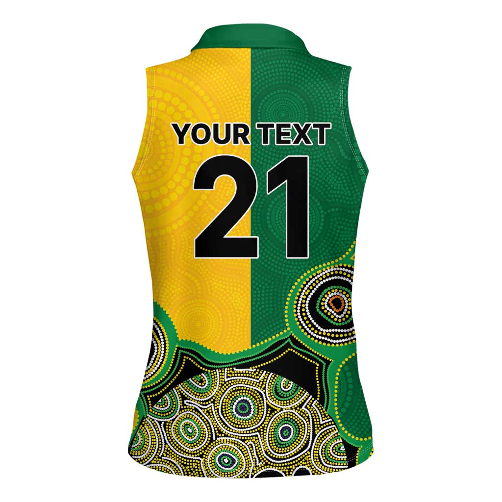 Custom Australia Cricket Spirit 2026 Women Sleeveless Polo Shirt World T20 Edition - Aussie Color Aboriginal Motif - Aussie Hoodie