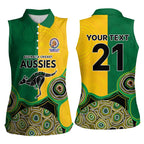 Custom Australia Cricket Spirit 2026 Women Sleeveless Polo Shirt World T20 Edition - Aussie Color Aboriginal Motif - Aussie Hoodie