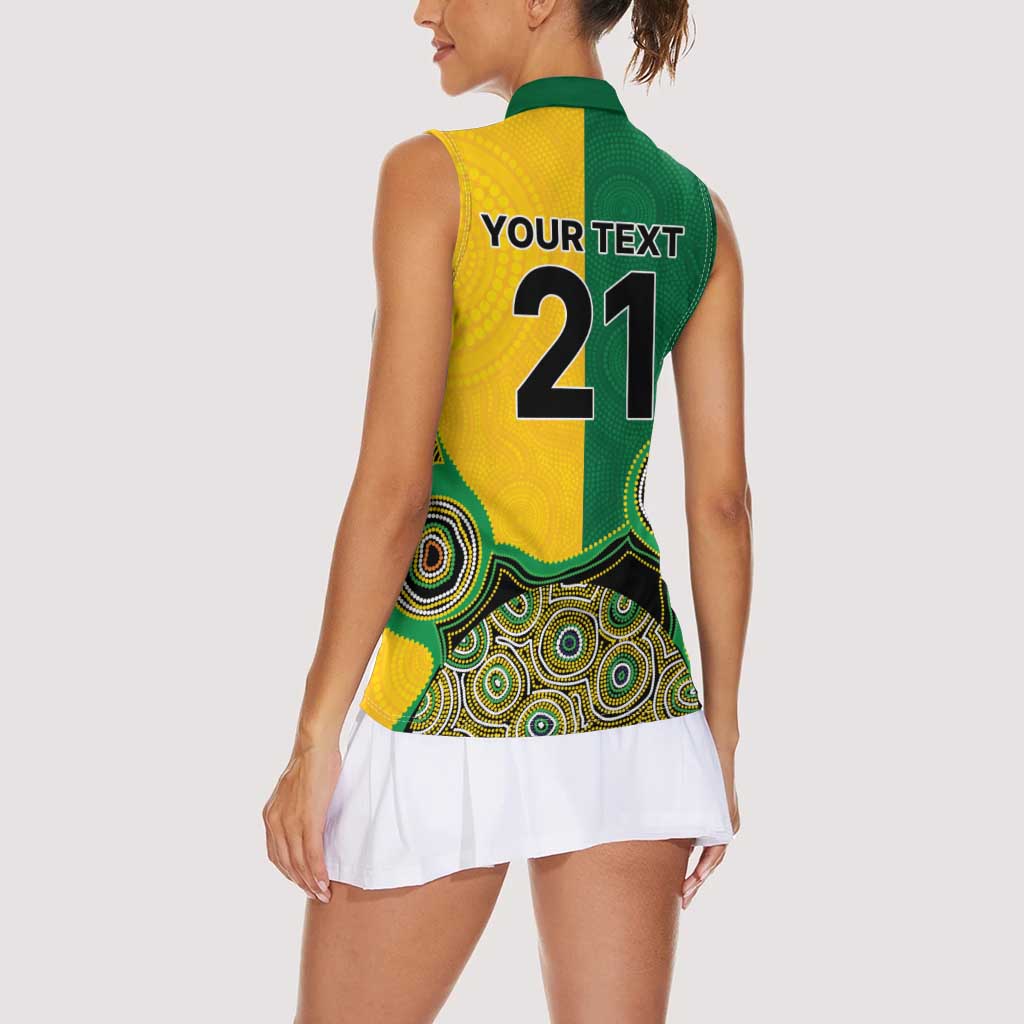 Custom Australia Cricket Spirit 2026 Women Sleeveless Polo Shirt World T20 Edition - Aussie Color Aboriginal Motif - Aussie Hoodie