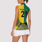 Custom Australia Cricket Spirit 2026 Women Sleeveless Polo Shirt World T20 Edition - Aussie Color Aboriginal Motif - Aussie Hoodie