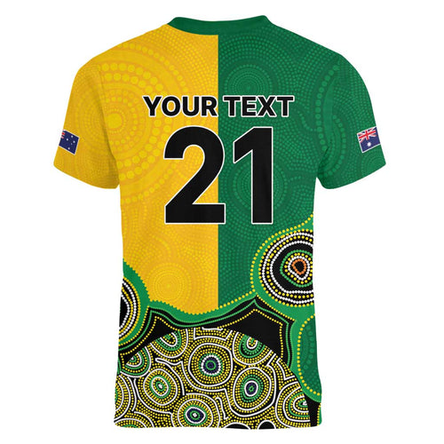 Custom Australia Cricket Spirit 2026 Women V-Neck T-Shirt World T20 Edition - Aussie Color Aboriginal Motif - Aussie Hoodie