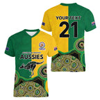 Custom Australia Cricket Spirit 2026 Women V-Neck T-Shirt World T20 Edition - Aussie Color Aboriginal Motif - Aussie Hoodie