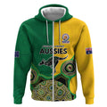 Custom Australia Cricket Spirit 2026 Zip Hoodie World T20 Edition - Aussie Color Aboriginal Motif - Aussie Hoodie