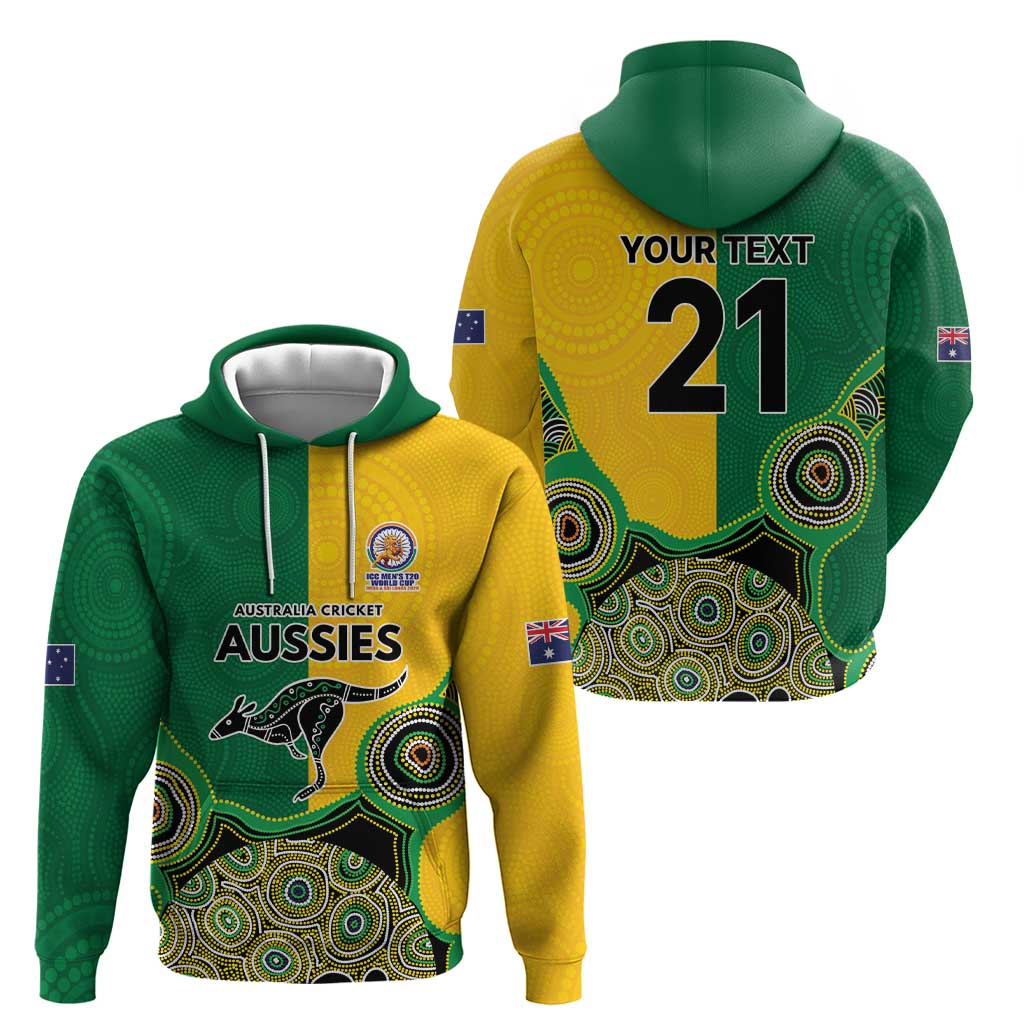 Custom Australia Cricket Spirit 2026 Zip Hoodie World T20 Edition - Aussie Color Aboriginal Motif - Aussie Hoodie