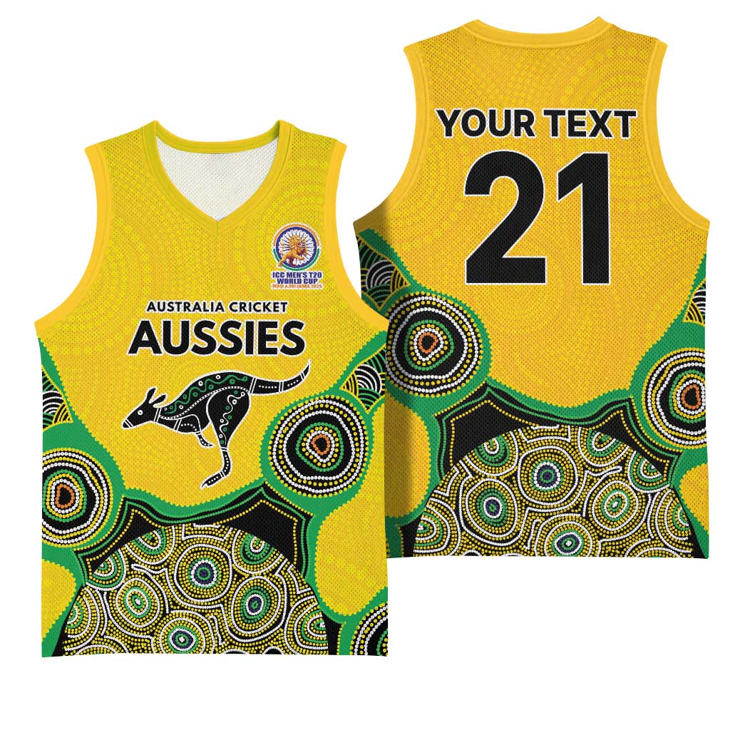 Custom Australia Cricket Spirit 2026 Basketball Jersey World T20 Edition - Gold Aboriginal - Aussie Hoodie