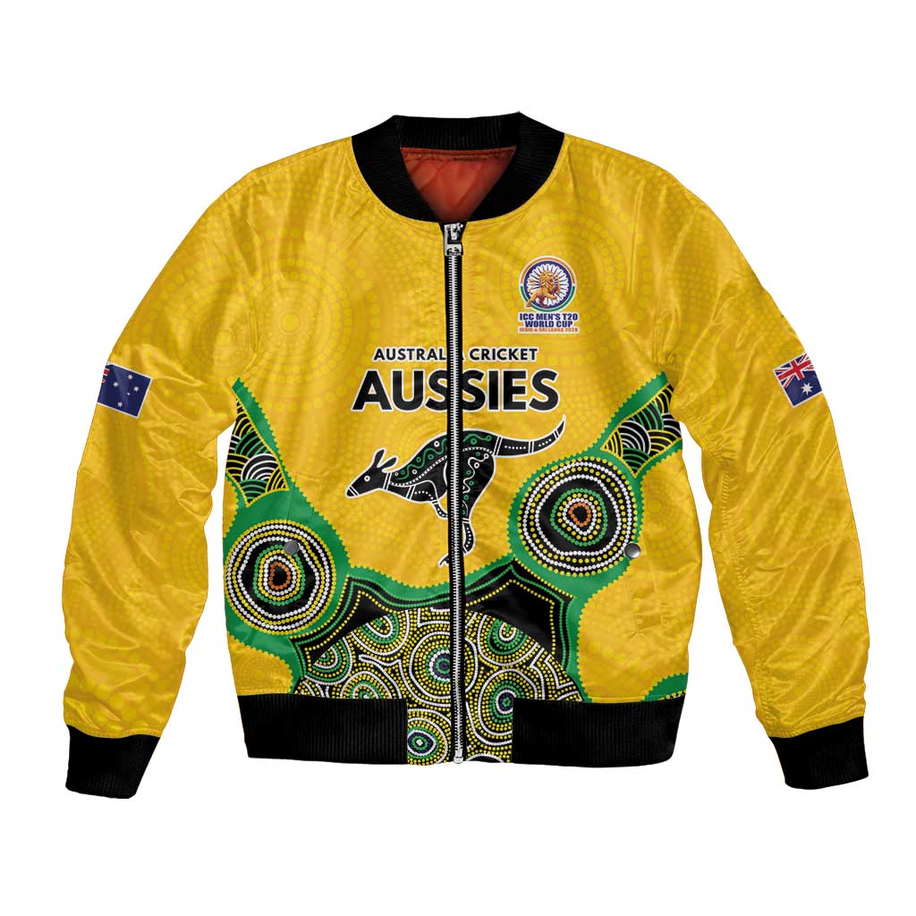 Custom Australia Cricket Spirit 2026 Bomber Jacket World T20 Edition - Gold Aboriginal - Aussie Hoodie