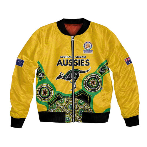 Custom Australia Cricket Spirit 2026 Bomber Jacket World T20 Edition - Gold Aboriginal - Aussie Hoodie