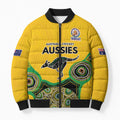 Custom Australia Cricket Spirit 2026 Bomber Puffer Jacket World T20 Edition - Gold Aboriginal - Aussie Hoodie