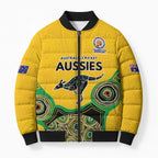 Custom Australia Cricket Spirit 2026 Bomber Puffer Jacket World T20 Edition - Gold Aboriginal - Aussie Hoodie
