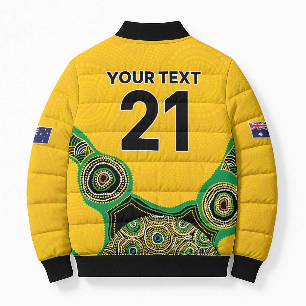 Custom Australia Cricket Spirit 2026 Bomber Puffer Jacket World T20 Edition - Gold Aboriginal - Aussie Hoodie