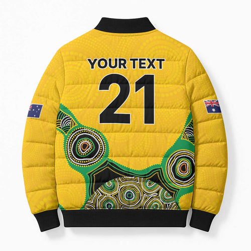 Custom Australia Cricket Spirit 2026 Bomber Puffer Jacket World T20 Edition - Gold Aboriginal - Aussie Hoodie